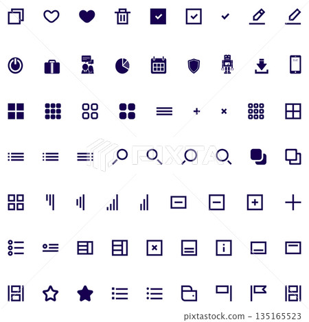 Collection of dark blue user interface icons and symbols assortment 135165523