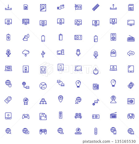 Collection of technology and communication vector line icons on white background 135165530