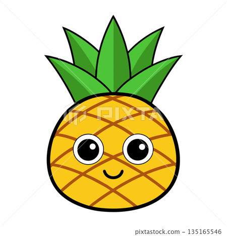 Cute pineapple cartoon character with smiling face and green leaves 135165546