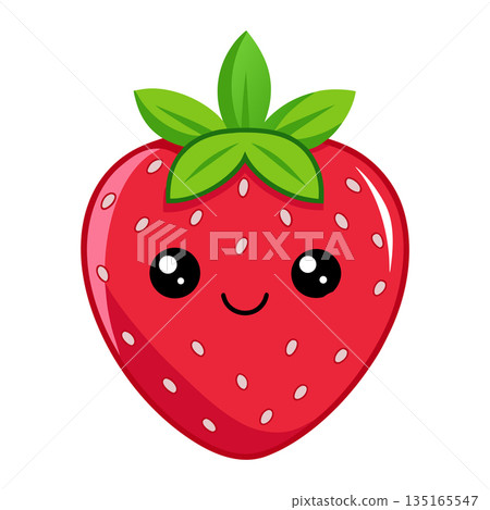 Cute strawberry character with big eyes and happy smiling face Cute strawberry character with big eyes and happy smiling face 135165547