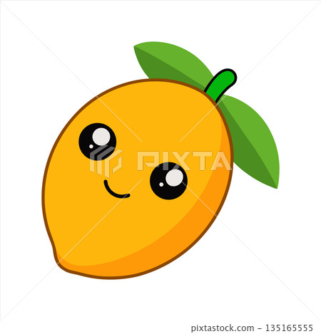 Cute Smiling Mango Cartoon Character Illustration on White Background Cute Smiling Mango Cartoon Character Illustration on White Background 135165555