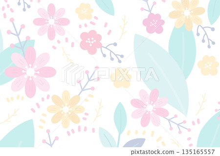 Delicate Floral Pattern in Pastel Colors for Springtime Designs 135165557