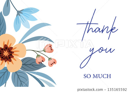 Elegant Thank You Card with Floral Design on White Background Elegant Thank You Card with Floral Design on White Background 135165592