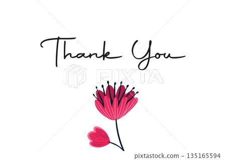 Elegant Thank You Card with Floral Design on White Background Elegant Thank You Card with Floral Design on White Background 135165594