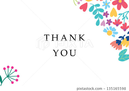 Thank You Card with Colorful Floral Accents and White Background Thank You Card with Colorful Floral Accents and White Background 135165598