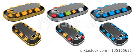Set of Airport luggage conveyor belt or baggage claim area with suitcases on white. Set of Airport luggage conveyor belt or baggage claim area with suitcases on white. 135165655