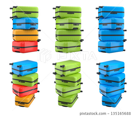 Set of Regular suitcase on hotel trolley cart for carrying baggage on white background 135165688