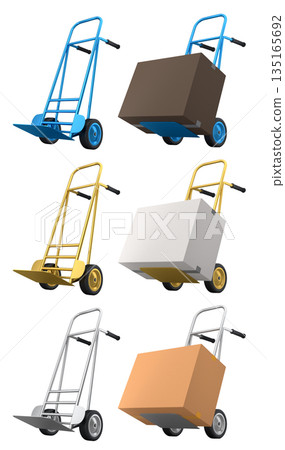 Set of Airport luggage cart or baggage trolley side with cardboard boxes or cartons Set of Airport luggage cart or baggage trolley side with cardboard boxes or cartons 135165692
