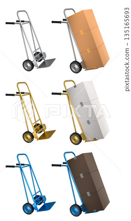 Set of Airport luggage cart or baggage trolley side with cardboard boxes or cartons Set of Airport luggage cart or baggage trolley side with cardboard boxes or cartons 135165693