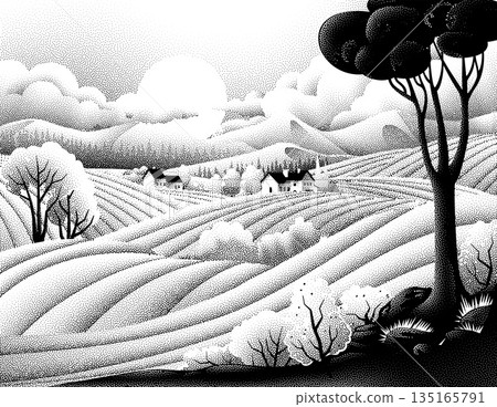 Fields Rolling Hills Farm Landscape Background Fields Rolling Hills Farm Landscape Background 135165791
