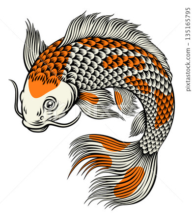 Koi Carp Fish Vintage Japanese Painting Style Art 135165795