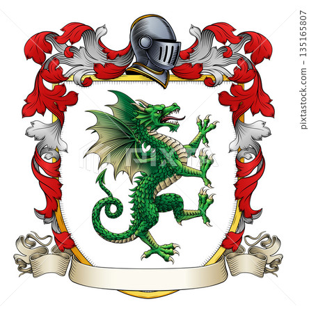 Dragon Coat of Arms Family Crest Heraldic Shield 135165807