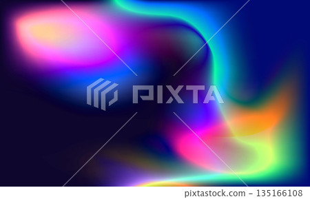 Colorful bright holographic gradient abstract background with shapes and curves blend. 135166108