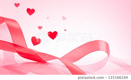 情人節背景素材，飄揚的絲帶和愛心 | 浪漫優雅 135166284