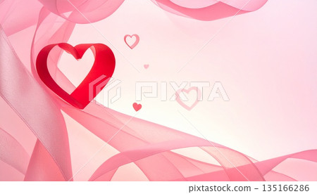 情人節背景素材，飄揚的絲帶和愛心 | 浪漫優雅 135166286