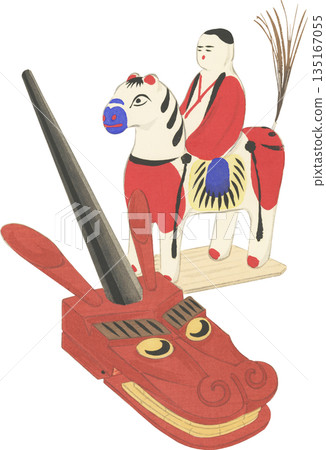 日本民俗玩具，紙漿娃娃，麒麟頭 135167055