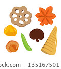 Illustrations of various Japanese-style bento ingredients 135167501