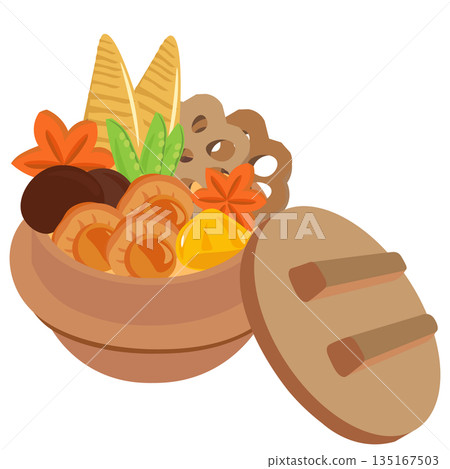 日式米飯鍋（附蓋）內盛滿食材的示意圖 135167503