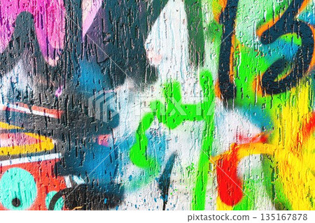 Colorful Abstract Street Graffiti with Bright Neon Green, Pink, Blue, Yellow, Urban 90s, Y2K Style Colorful Abstract Street Graffiti with Bright Neon Green, Pink, Blue, Yellow, Urban 90s, Y2K Style 135167878
