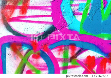 Abstract Graffiti Pattern in Bright Pink, Blue, Red with Green Highlights for 90s, Y2K Street Art 135167883
