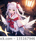 Illustration of a cute girl wearing a shrine maiden outfit 135167946