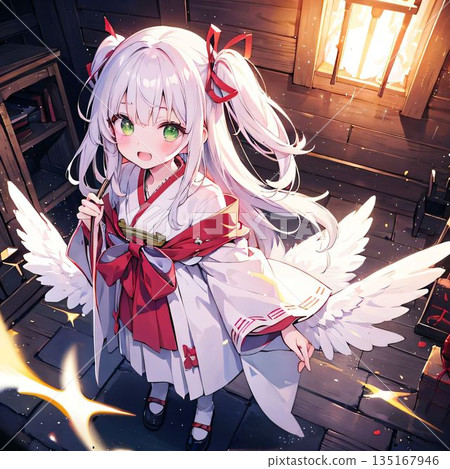Illustration of a cute girl wearing a shrine maiden outfit Illustration of a cute girl wearing a shrine maiden outfit 135167946
