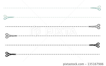 Decorative line set with scissors icon - Cutting line illustration 135167986
