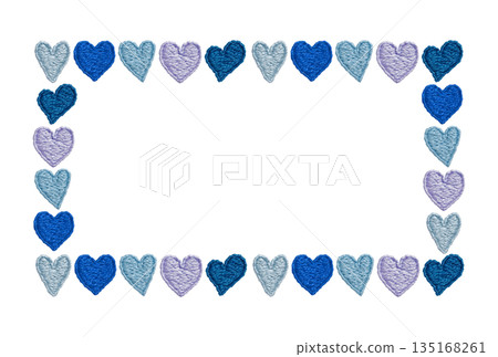 [Blue heart horizontal frame] Hand embroidery illustration material 135168261