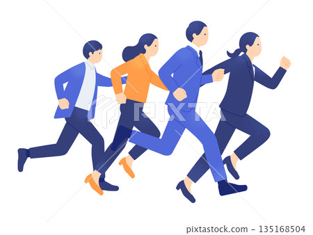 A business person moving forward. A person illustration that represents speed and unity. 135168504