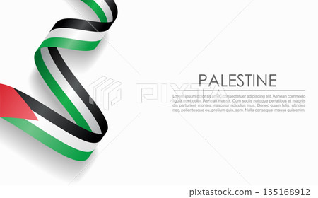 Palestinian flag wavy ribbon, ideal for patriotic or cultural design themes. Vector illustration. 135168912