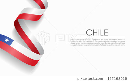 Chilean flag wavy ribbon, ideal for patriotic or cultural design themes. Vector illustration. 135168916