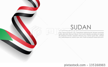 Sudanese flag wavy ribbon, ideal for patriotic or cultural design themes. Vector illustration. Sudanese flag wavy ribbon, ideal for patriotic or cultural design themes. Vector illustration. 135168983