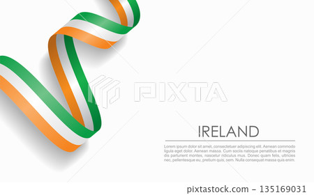 Irish flag wavy ribbon, ideal for patriotic or cultural design themes. Vector illustration. Irish flag wavy ribbon, ideal for patriotic or cultural design themes. Vector illustration. 135169031