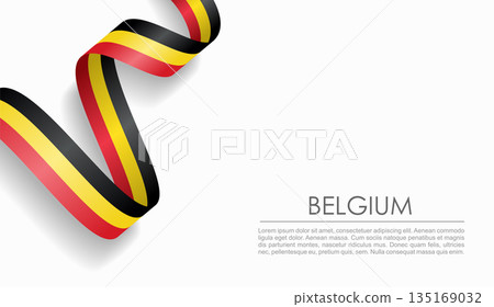 Belgian flag wavy ribbon, ideal for patriotic or cultural design themes. Vector illustration. 135169032