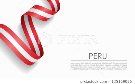 Peruvian flag wavy ribbon, ideal for patriotic or cultural design themes. Vector illustration. 135169036