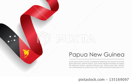 Papua New Guinea flag wavy ribbon, ideal for patriotic or cultural design themes. Vector illustration. Papua New Guinea flag wavy ribbon, ideal for patriotic or cultural design themes. Vector illustration. 135169097