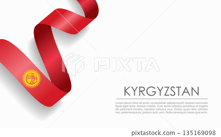 Kyrgyzstani flag wavy ribbon, ideal for patriotic or cultural design themes. Vector illustration. 135169098