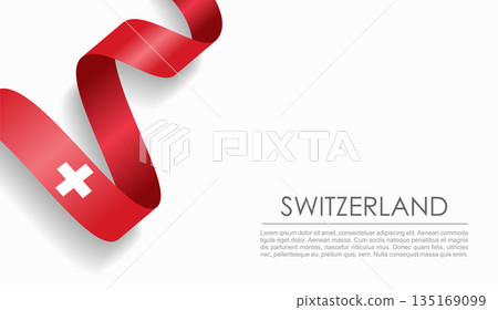 Swiss flag wavy ribbon, ideal for patriotic or cultural design themes. Vector illustration. 135169099