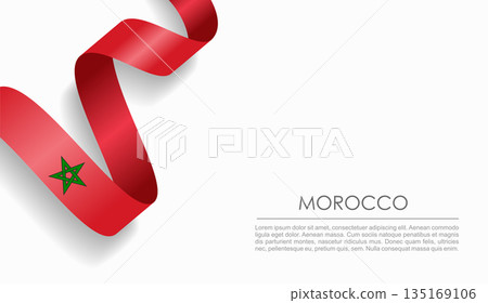 Moroccan flag wavy ribbon, ideal for patriotic or cultural design themes. Vector illustration. Moroccan flag wavy ribbon, ideal for patriotic or cultural design themes. Vector illustration. 135169106