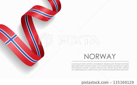 Norwegian flag wavy ribbon, ideal for patriotic or cultural design themes. Vector illustration. 135169129