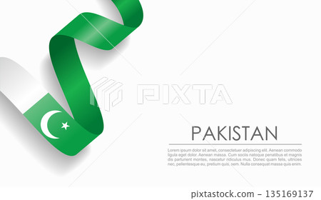 Pakistani flag wavy ribbon, ideal for patriotic or cultural design themes. Vector illustration. Pakistani flag wavy ribbon, ideal for patriotic or cultural design themes. Vector illustration. 135169137