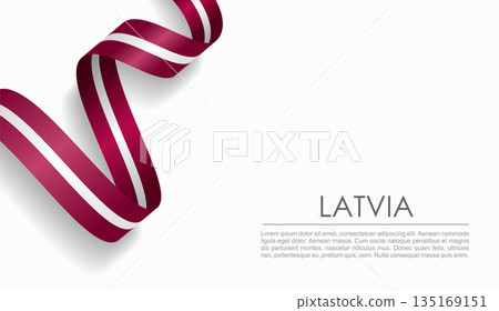Latvian flag wavy ribbon, ideal for patriotic or cultural design themes. Vector illustration. 135169151