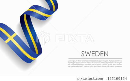 Swedish flag wavy ribbon, ideal for patriotic or cultural design themes. Vector illustration. Swedish flag wavy ribbon, ideal for patriotic or cultural design themes. Vector illustration. 135169154