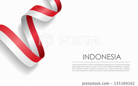 Indonesian flag wavy ribbon, ideal for patriotic or cultural design themes. Vector illustration. 135169162