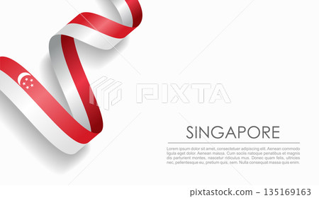 Singaporean flag wavy ribbon, ideal for patriotic or cultural design themes. Vector illustration. Singaporean flag wavy ribbon, ideal for patriotic or cultural design themes. Vector illustration. 135169163