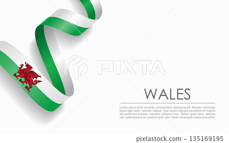 Welsh flag wavy ribbon, ideal for patriotic or cultural design themes. Vector illustration. Welsh flag wavy ribbon, ideal for patriotic or cultural design themes. Vector illustration. 135169195