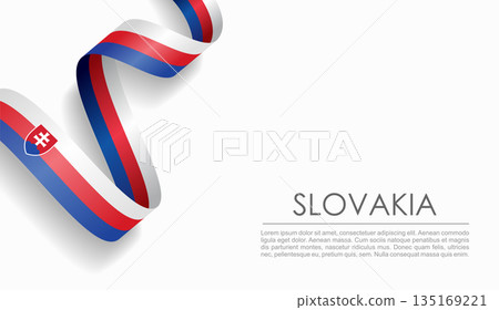 Slovakian flag wavy ribbon, ideal for patriotic or cultural design themes. Vector illustration. 135169221