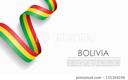 Bolivian flag wavy ribbon, ideal for patriotic or cultural design themes. Vector illustration. 135169240