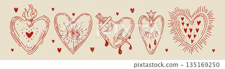 Red Mexican heart tattoo set 135169250