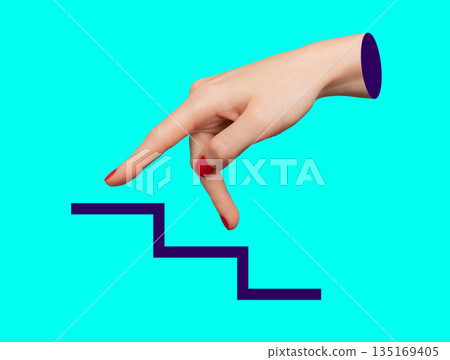Stair to success in business career. Step of growth and progress with ladder climb, ambition and 135169405
